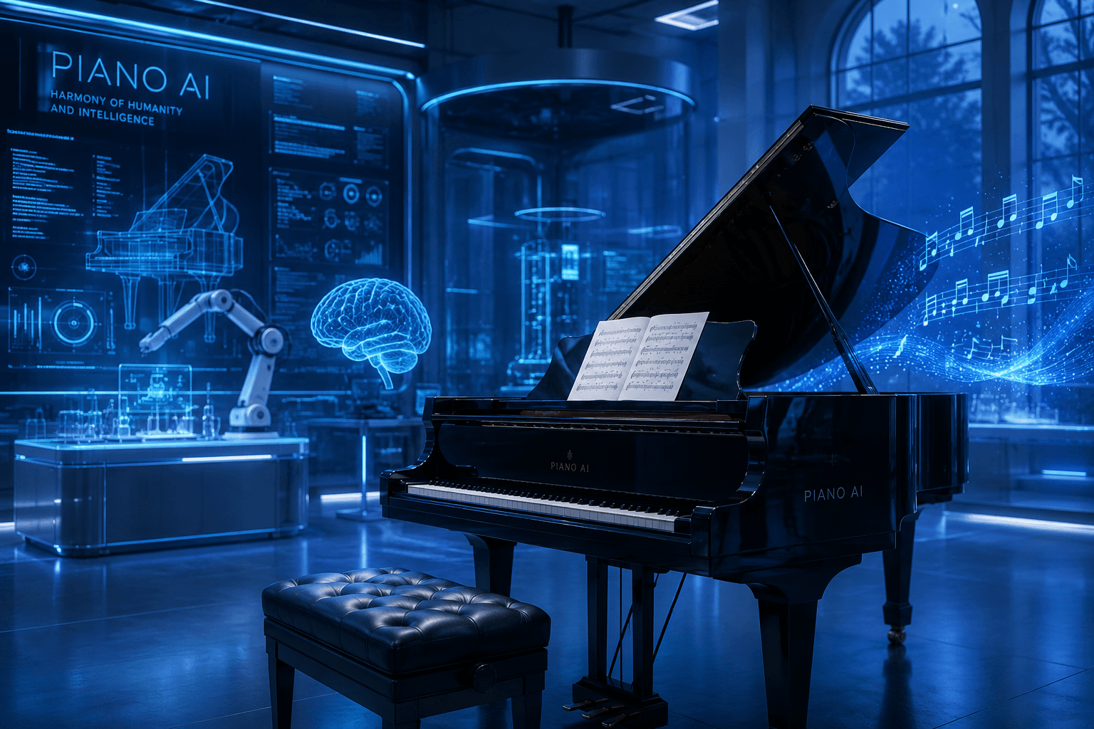 Blue abstract digital head used as the Music AI Lab header